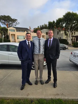Jereme's cousin Tommy, Jereme, and his brother Andrew on a La Jolla sidewalk