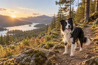 Border collie on a woodland trail